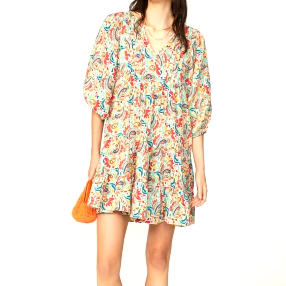 Marine Layer Scarlett Boho Mini Dress All-over Paisley Print Women's Size Small